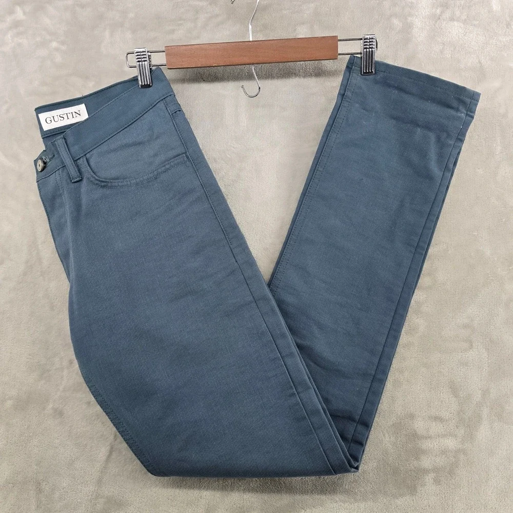 Gustin Bedford Cord Pants Mens 32 Blue Slim Fit Textured Trousers‎ Denim